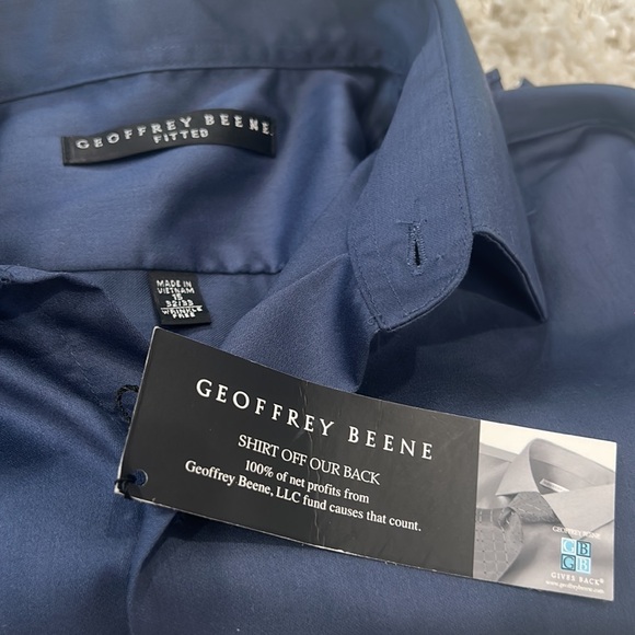 15 32/33 NAVY BLUE MENS DRESS SHIRT GEOFFREY BEENE FITTED - Picture 5 of 6